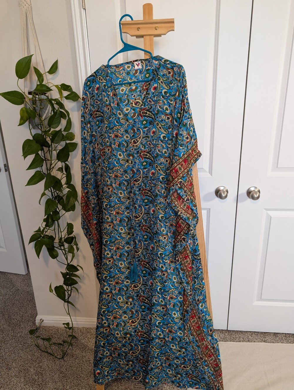 Boho Paisley Print Kaftan Maxi Dress, One Size